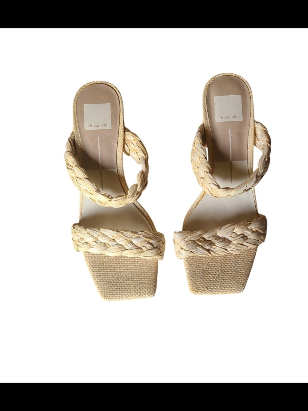 Dolce Vita Paily Braided Raffia Block Heel Sandals Square Toe Size 8.5 Natural